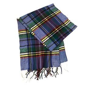 Vintage Men's Multicolor Cashmere Check Fringed Scarf cashmere